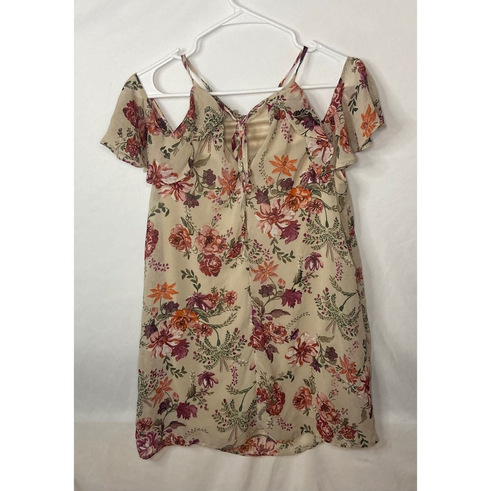 AS U WISH Floral Cold Shoulder Ruffle Dress Beige Pink Purple Orange Size S - Picture 2 of 10